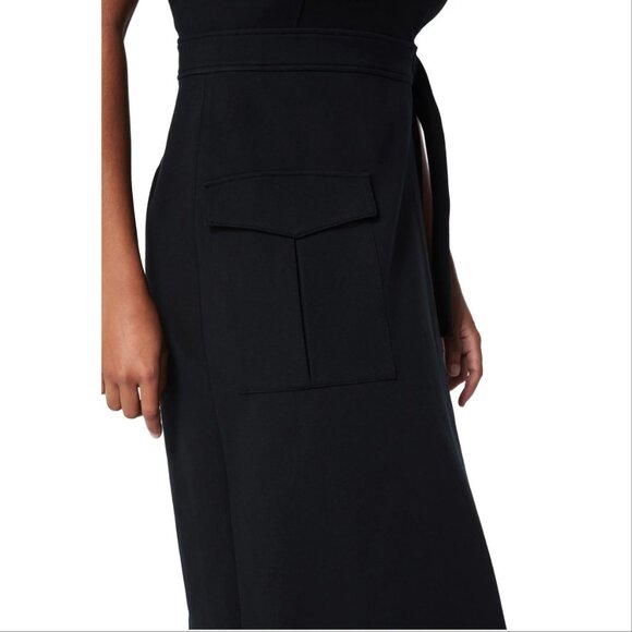 SPANX Belted Sleeveless Ponte Cargo Midi DRESS Size M Faux Wrap Black NEW $188 - Picture 3 of 13